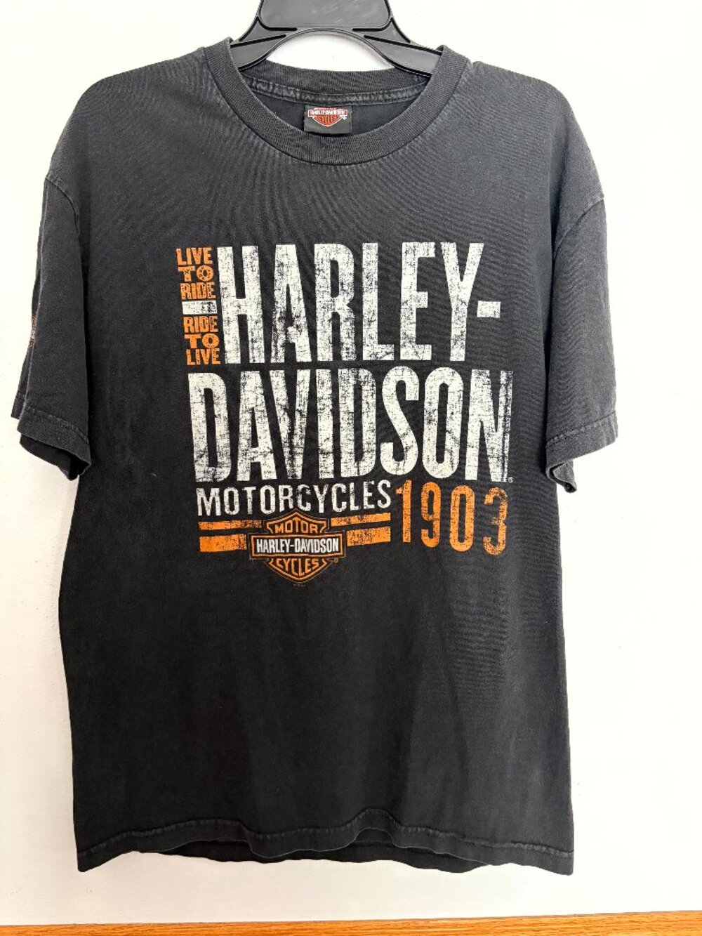 Harley-Davidson Motor Cycles Double-Sided Men's T-Shirt Black Short Sleeve L